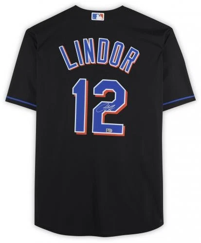 Camiseta deportiva Nike negra autografiada por Francisco Lindor de los New York Mets Foto 2 de 4