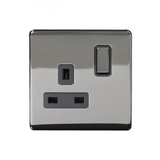 Black Nickel Switched Socket 13A | 1 Gang Double Pole | Screwless Faceplate
