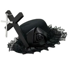 Rose Flower Crossed Hat Punk Black Hat Hairclip for Comfortable Wear Anime Event