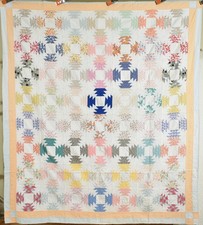 BEAUTIFUL Vintage 30's Pineapple Log Cabin Antique Quilt COLORFUL