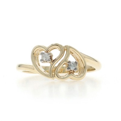 Gelbgold Diamant Herz Duo Zweistein Bypass Ring - 10k runder Brillant Liebe