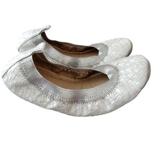 Yosi Samra Sammie Silver Woven Leather Ballet Flats Shoes Girls Youth 1