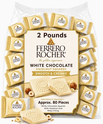 Ferrero Rocher White Chocolate Squares With Hazelnut, Bulk Candy Bars (2 Pounds)