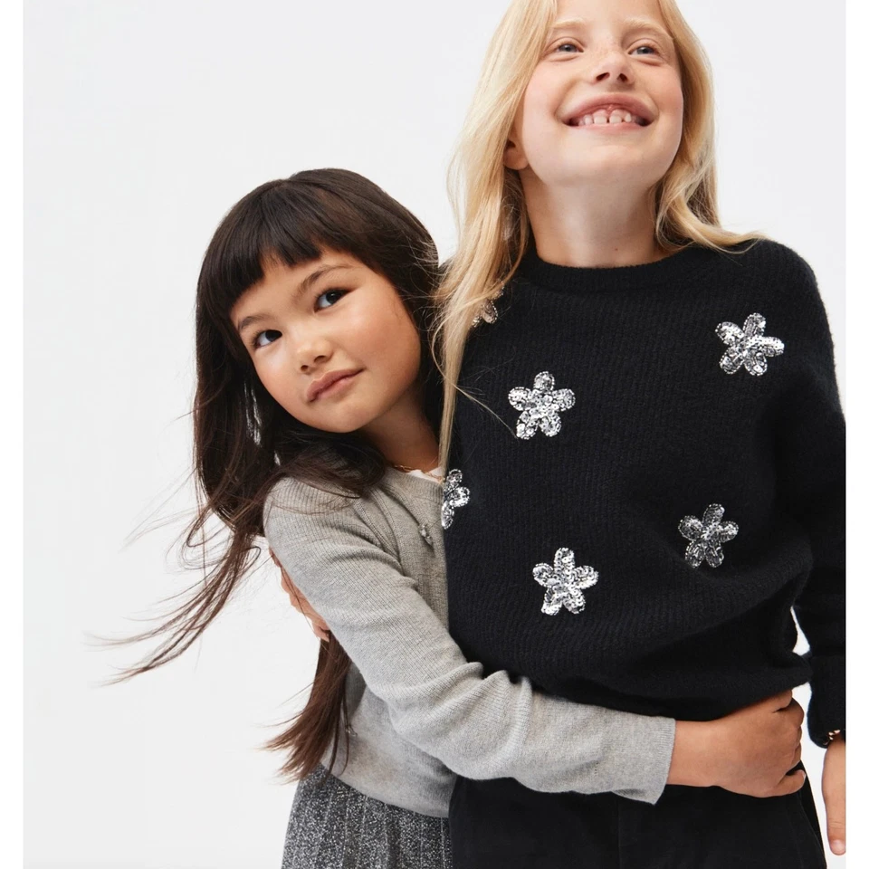 J.Crew Crewcuts Girls Collection Flower Embellished Crewneck Sweater Small 6-7 - Image 2 of 4