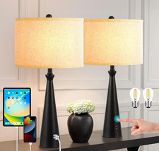 Modern Black Bedside Lamps - Set of 2 for Bedroom  Living Room