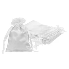 12Pcs 7.1" x 5.1" Satin Drawstring Favor Bags Satin Gift Bags, White