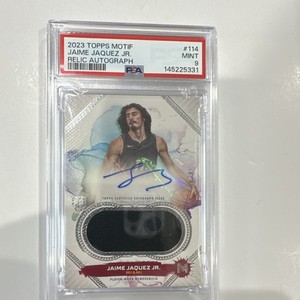 Jaime Jaquez Jr. 2023-24 Topps Motif Rookie Relic Autograph #114 Miami PSA 9