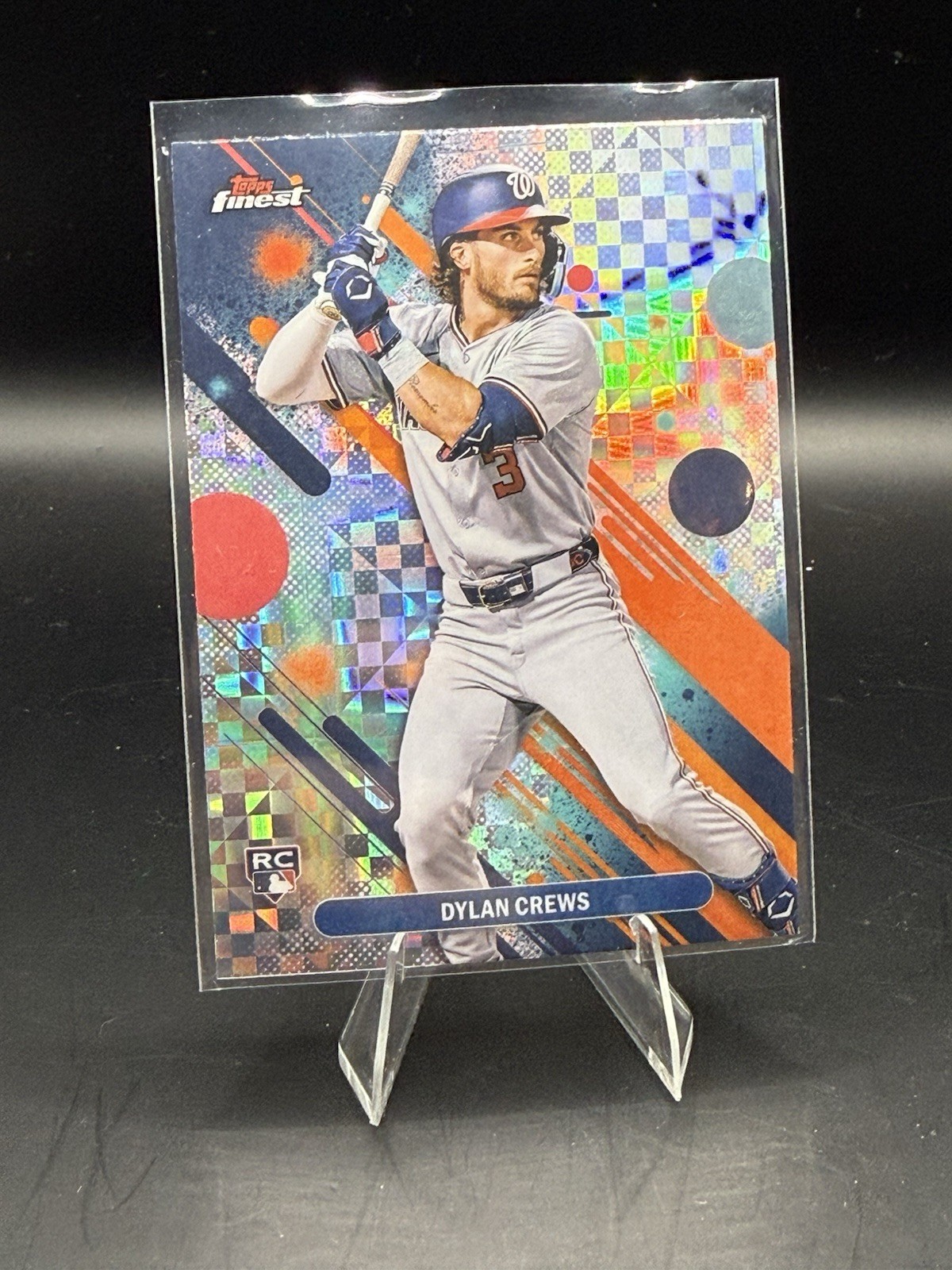 2025 Topps Finest Dylan Crews Common X-Fractor 34 Rookie RC Washington Nationals