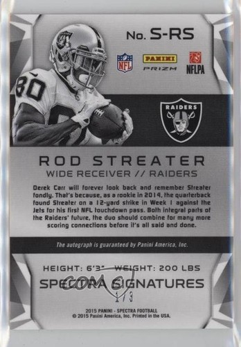 Panini Spectra Signatures 2015 naranja neón Prizm/3 varillas Streater #S-RS automático - Imagen 2 de 4