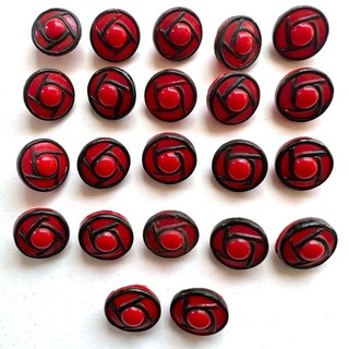 Lot Set of 22 Diminutive Vintage Glass Buttons Red with Black Accents 3/8”