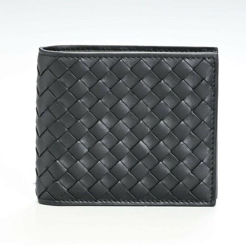 Bottega Veneta Intrecciato Black Bi-fold Wallet Card Case Cowhide Used
