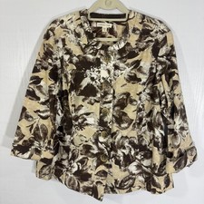 Coldwater Creek Floral Print Linen Blend Button-Down 3/4 Sleeve Jacket Size 18