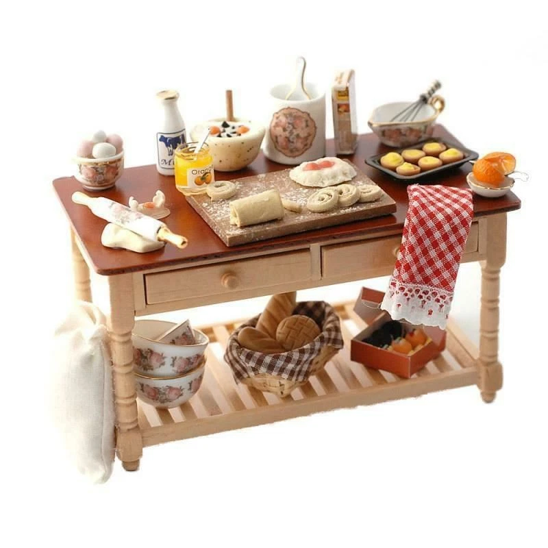 Casa delle bambole grigio tavolo nero top miniatura moderna