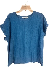 Lovesoft Pullover Eyelet Blouse Sz L Bluish Green NWT