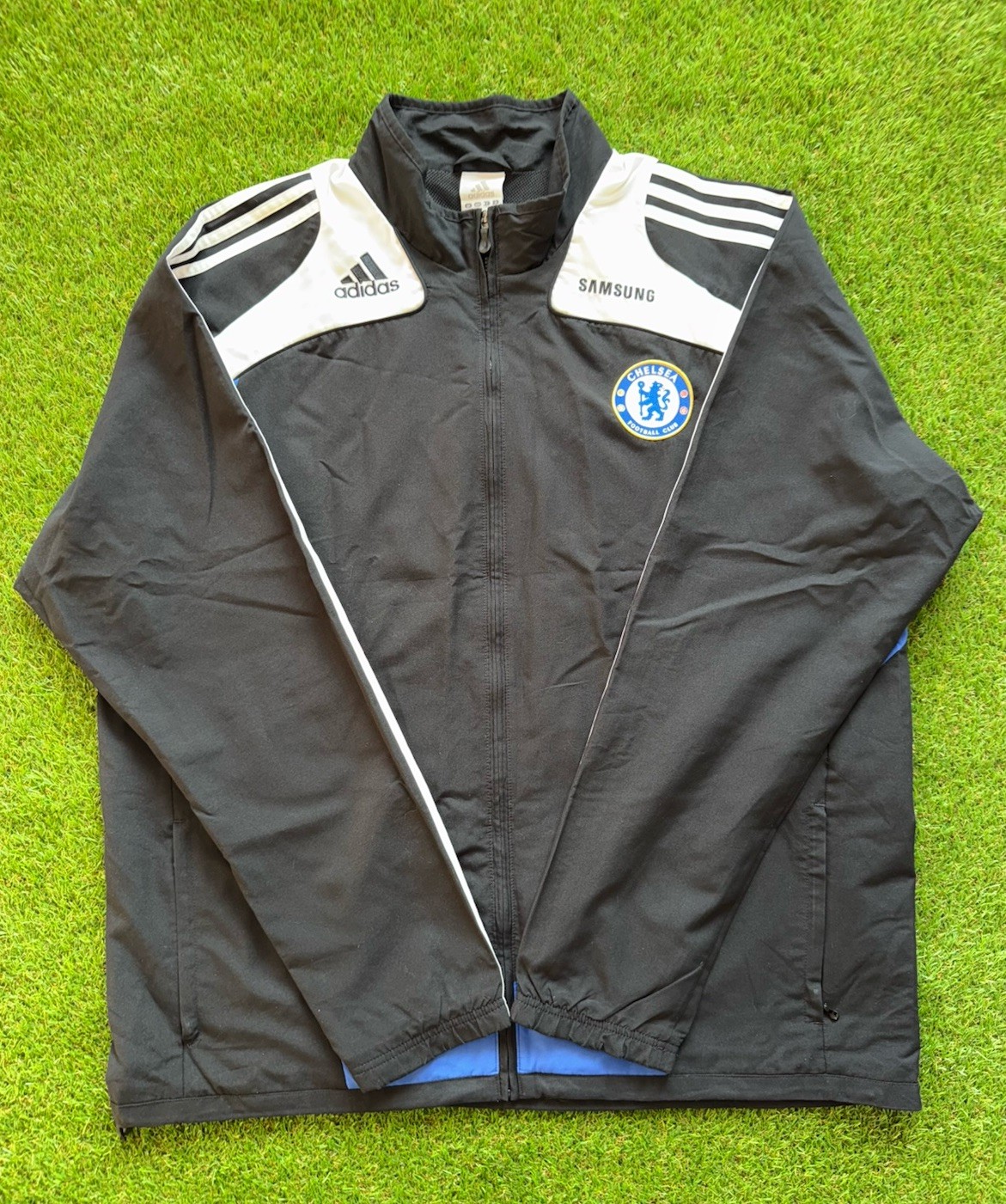 VINTAGE ADIDAS CHELSEA FOOTBALL JACKET SOCCER BLACK TRACK TOP MENS ZIP sz L