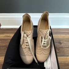 The Office of Angela Scott Beige Perforated Leather Lace-Up Women's Flats