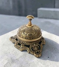Cloche de Table Laiton Gravé Vintage Restaurant Desk Bell Antique