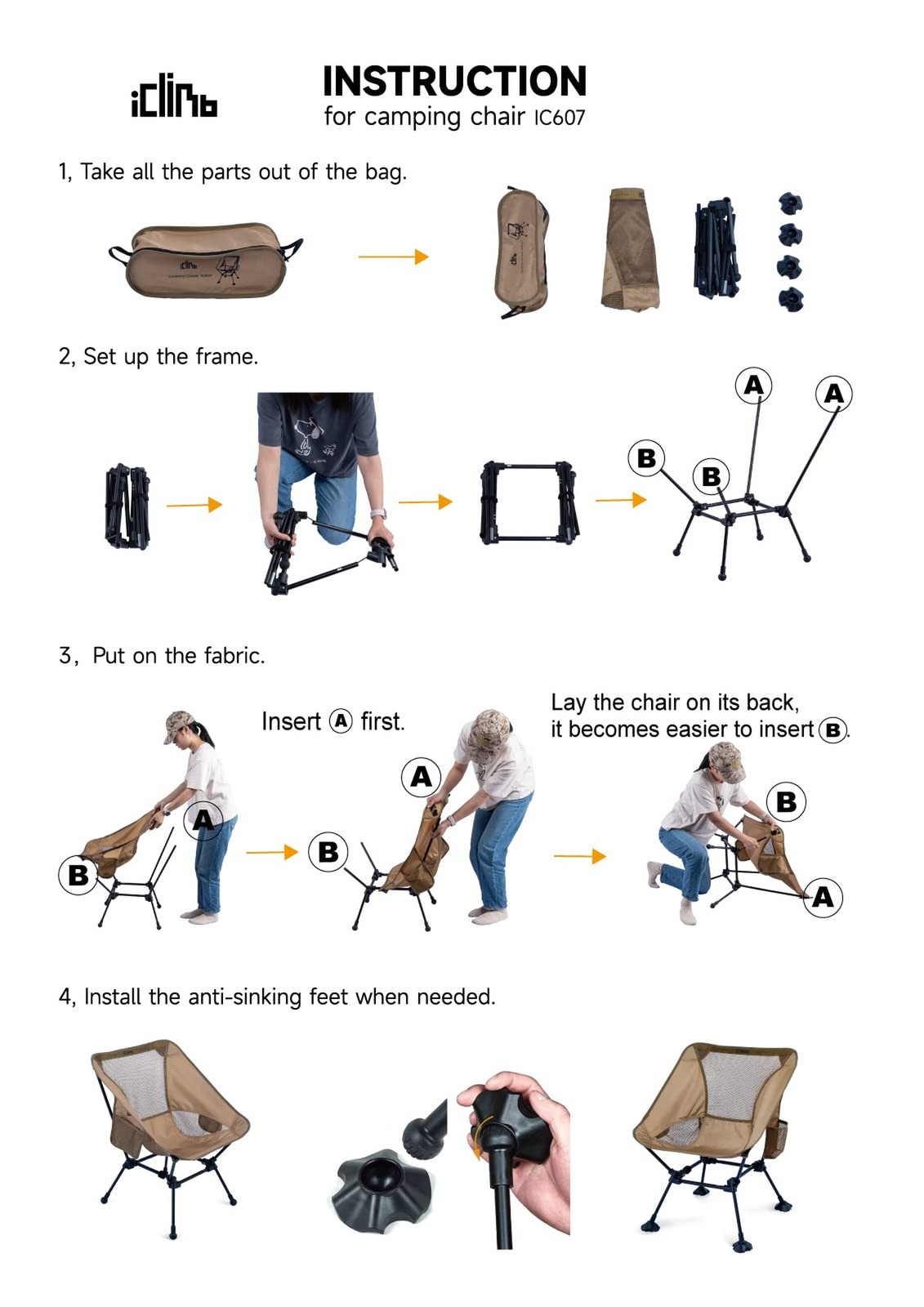 iClimb Ultralight Compact Camping Folding Beach Chair with Anti-Sinking Large...
