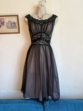 Vintage 1950s Vanity Fair Sheer Tricot Nylon Lace Nightgown Peignoir Sz 34 Dress