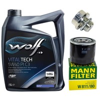 MotoröL Filter Set Wolf 5W40 5 Liter + ÖLablassschraube FüR Hyundai Tucson