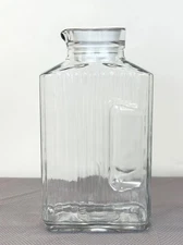 Vintage 1970’s Arcoroc Clear Ribbed Glass Pitcher Jug with White Lid