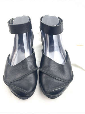 Trippen Glance Wedge Ankle Strap Black Leather Women's Size 39 US 8