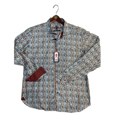 NWT Luchiano Visconti Signature Collection Mens XL Music Notes Dress Shirt Blue