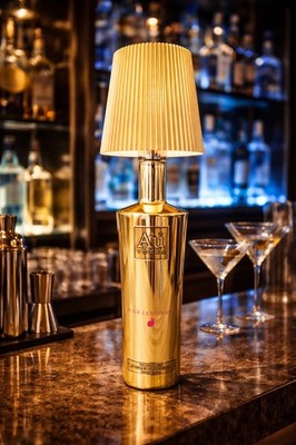 Upcycled AU Vodka Gold Bottle Lamp - Handmade Bar Light - Pink Lemonade Edition 