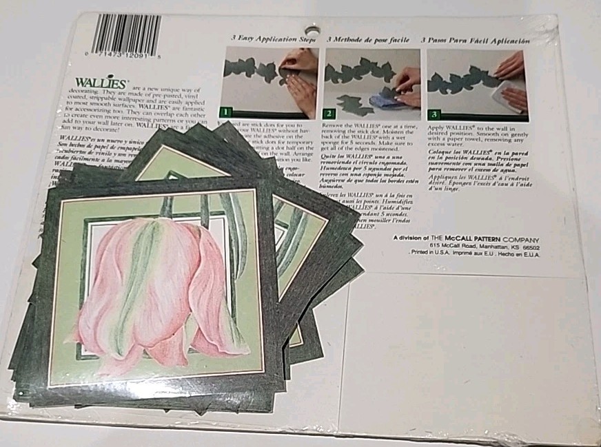 Wallies Wallpaper Cutouts 25 Botanical Tulips Square Trim Design Pre-Pasted NIP 