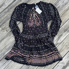 Free People OB736059 Coryn Long Sleeve Mini Dress Black Combo Multi Color Size 6