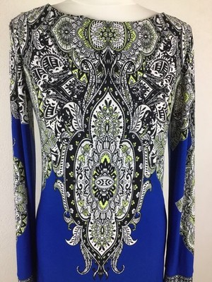 Walli;Langarmel Runderhals Paisleydruck Kleid Blau Wieß Schwarz Gelb  Gr.36/38