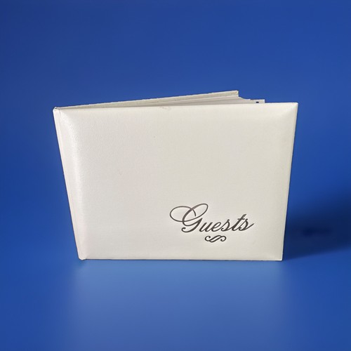 ♡ WEDDING IVORY SATIN GUEST BOOK Silver Edge Wilton Enterprises 1997 White NEW