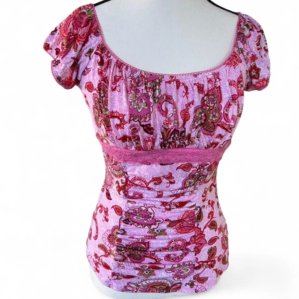 Top Y2K Dead Stock Trixxi Rosa Paisley M/L Nuevo con Etiquetas.  Foto 3 de 4