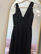 D&G Dolce & Gabbana Black Silk Lace Trim Midi Slip Dress Sleeveless ITA 30