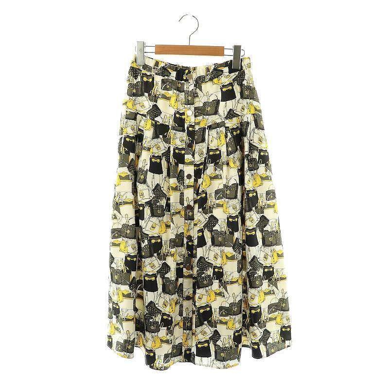 Grace Class Pleated Skirt with Bag Motif in Off-White Multicolor Size 36 for Women