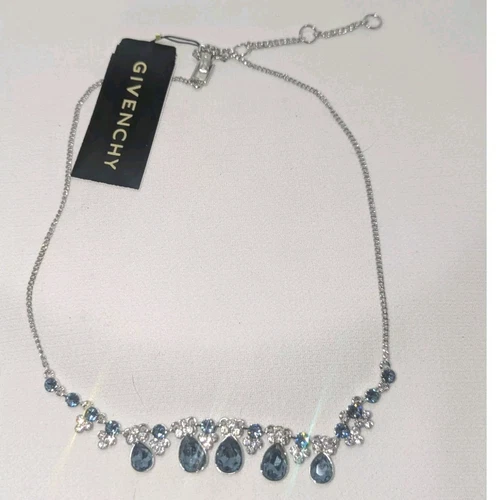 Collana catena a grappolo Givenchy blu argento nuova con etichetta