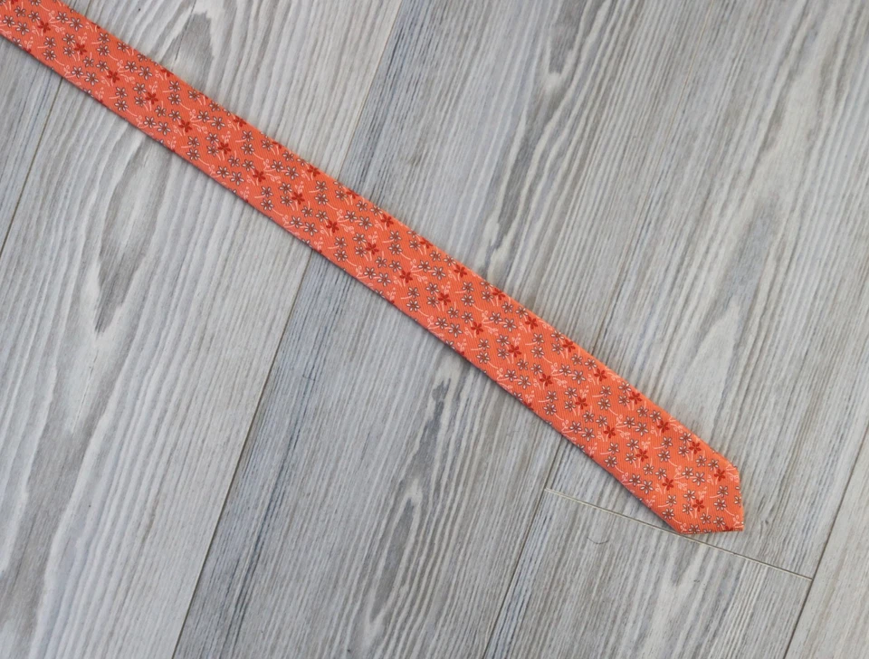 Corbata de cuello BRIONI naranja estampado floral L 60" W 3,5" tejida a mano 100 % seda ITALIA Foto 3 de 4