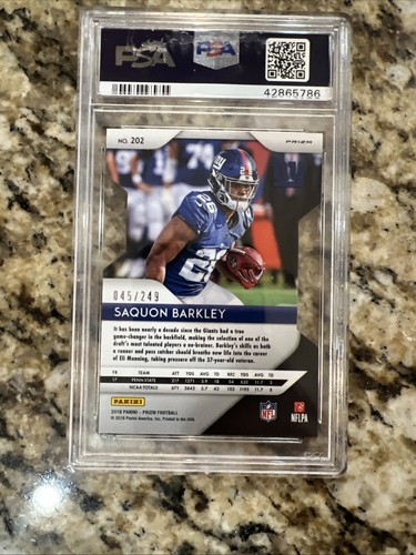 2018 - Saquon Barkley - RC - Prizm - Orange - Die-Cut - PSA 10 - /249 - Football - Picture 7 of 15