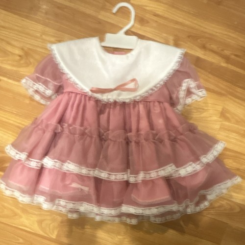 Sweet 'n Sassy Pink Lace Collared Ball Gown Dress Girls 3T Formal Bow