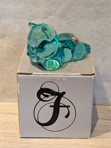 Rare Vintage Fenton Aquamarine Glass Bear Figurine In Original Box