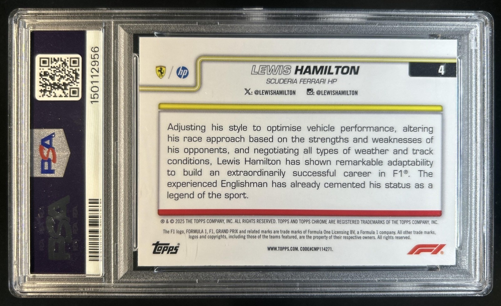 2025 Topps Chrome Sapphire F1 Lewis Hamilton Portrait #4 PSA 10 GEM MINT view 2