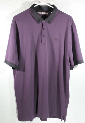 Travis Mathew Golf Shirt Polo Purple With Black Trim Short Sleeve Mens XL