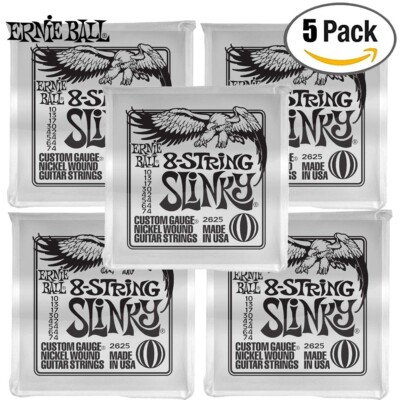 5-PACK Ernie Ball 2625 8-String Regular Slinky Nickel Guitar Strings 10-74