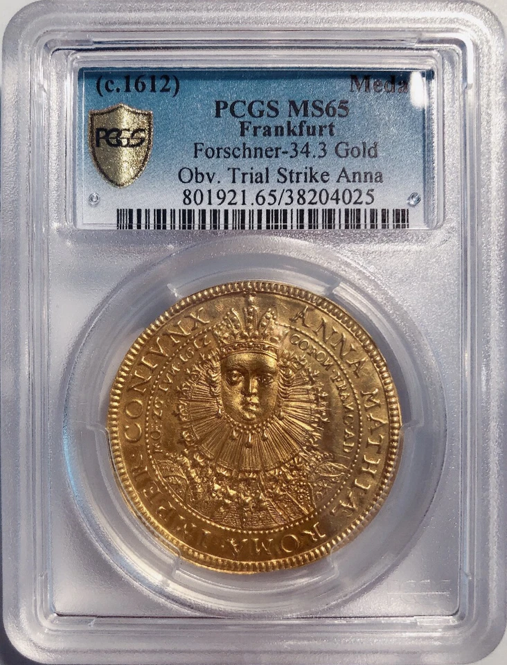 German Gold Obv Die Trials c.1612 Matthias II Coronation Medals PCGS MS 65 - Image 4 of 4