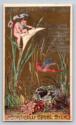 Victorian Trade Card Corticelli Fairy Calla Lily Flower Thread 4.75'' x 2.75''