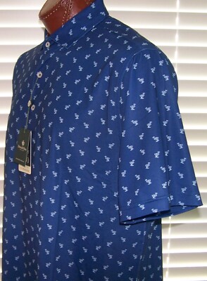 DONALD ROSS CLASSIC fit s/s UPF 50 WICKING POLO Sz L NAVY (SKETCH DODO PRINT)