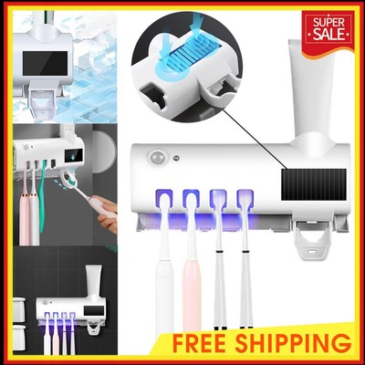 Smart UV Toothpaste Dispenser Wall Mount Toothbrush Storage Holder for Bathrooms