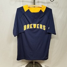 Milwaukee Brewers Majestic Navy Blue Mens Jersey Shirt Cool Base Size M Baseball