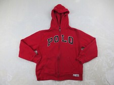 Ralph Lauren Sweater Boys Large Red Full Zip Spell Out Hooded Kids Youth