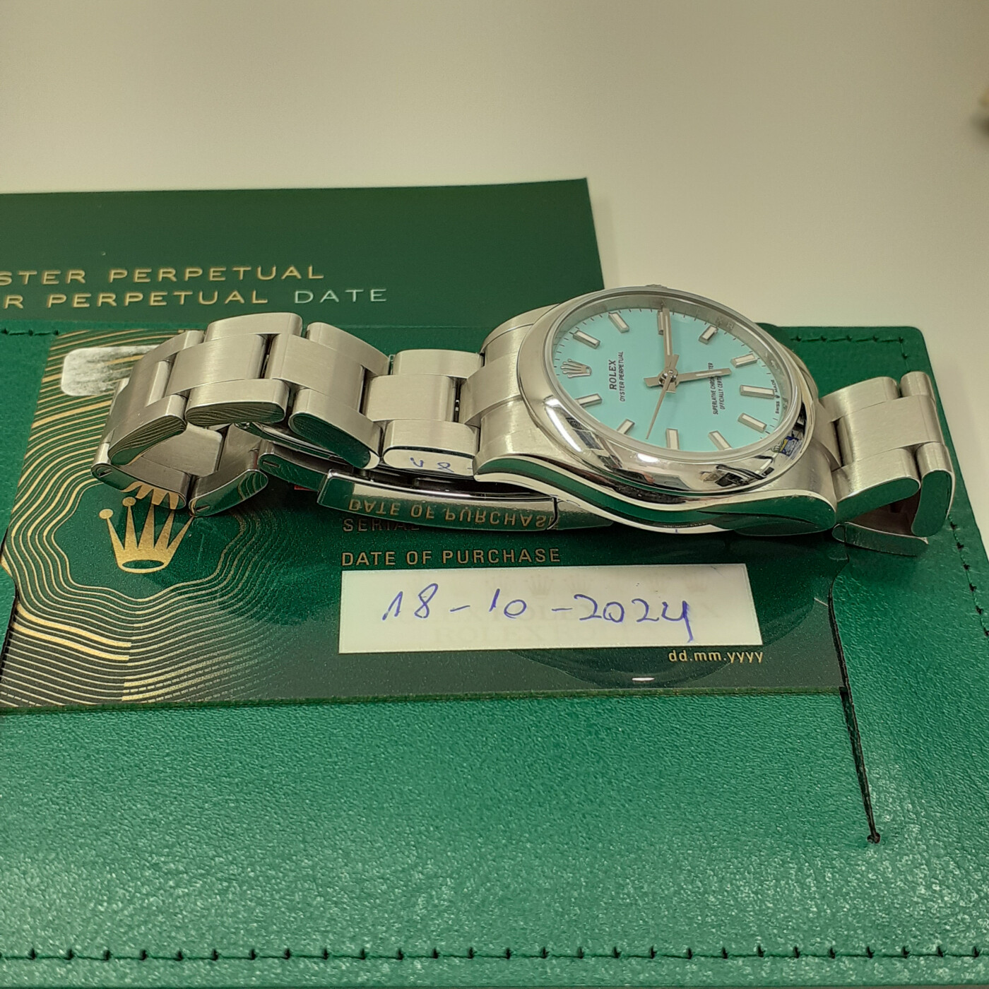 FullSet Oct 2024 Rolex Oyster Perpetual 31mm Turquoise Blue Tiffany Watch 277200